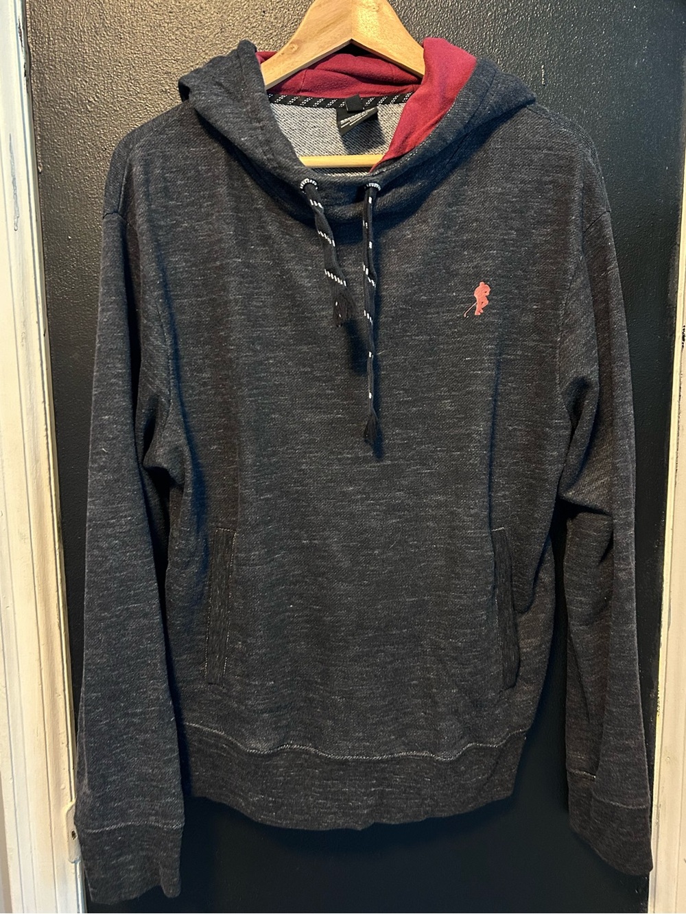 Men's Dark Charcoal Pullover Hoodie with Red Accent
